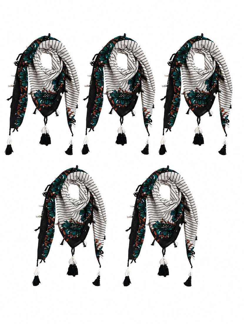Women Set Of 5 Printed Scarf With Tassels - 22625724 -  Standard Image - 1