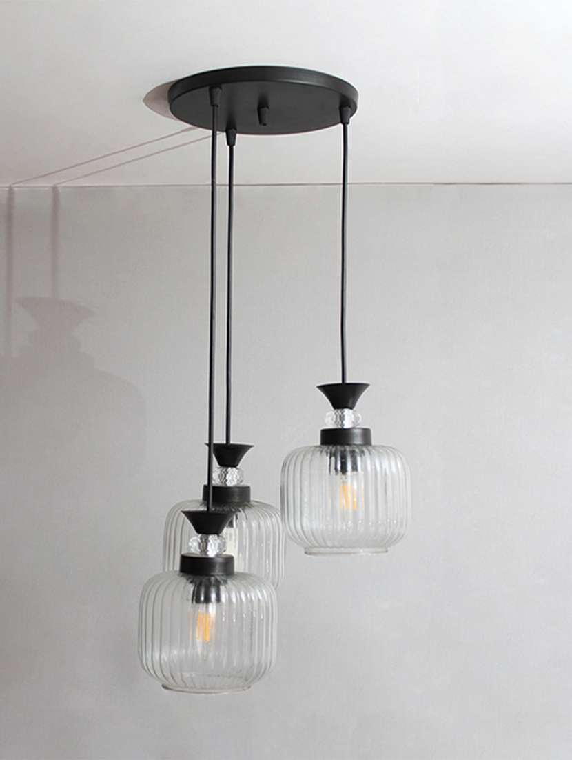 3-light clear ribbed glass cluster hanging light - 22626296 -  Standard Image - 4
