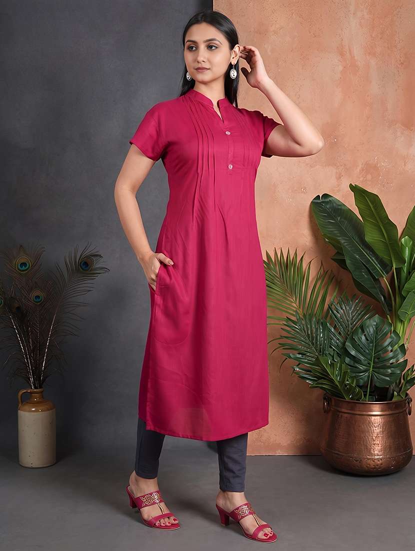 women solid short sleeve a-line kurta - 22626357 -  Standard Image - 1