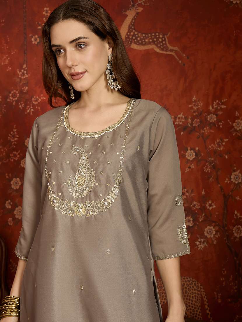 women embroidered three quarter sleeves kurta pant set with dupatta - 22626446 -  Standard Image - 1