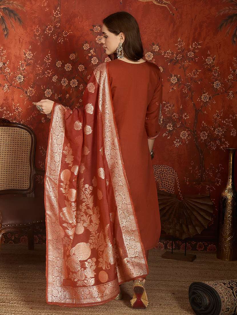women embroidered three quarter sleeve kurta pant with dupatta set - 22626450 -  Standard Image - 4