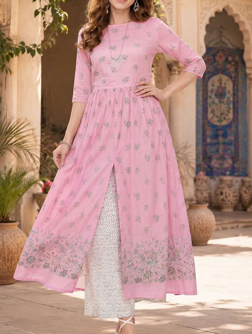 Women Printed Three Quarter Sleeves A-line Kurta - 22626724 -  Standard Image - 4