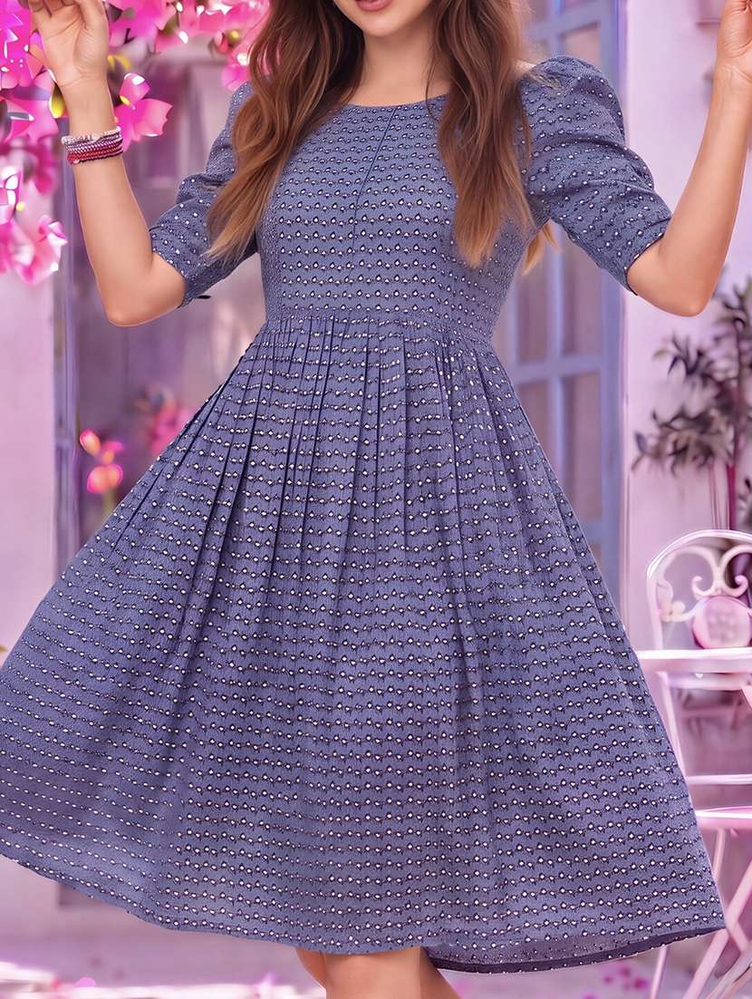 Women Printed Puff Sleeves Fit And Flare Dress - 22626778 -  Standard Image - 1