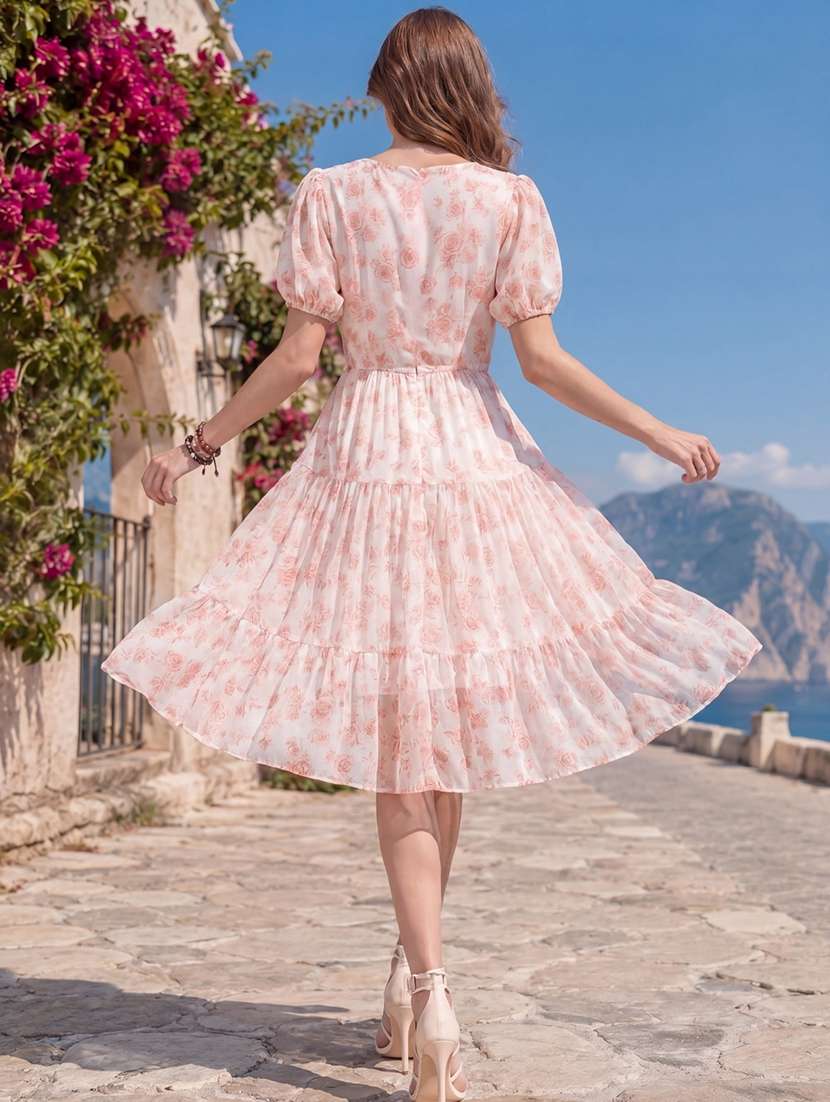 Women Printed Puff Sleeves Tiered Dress - 22626812 -  Standard Image - 4