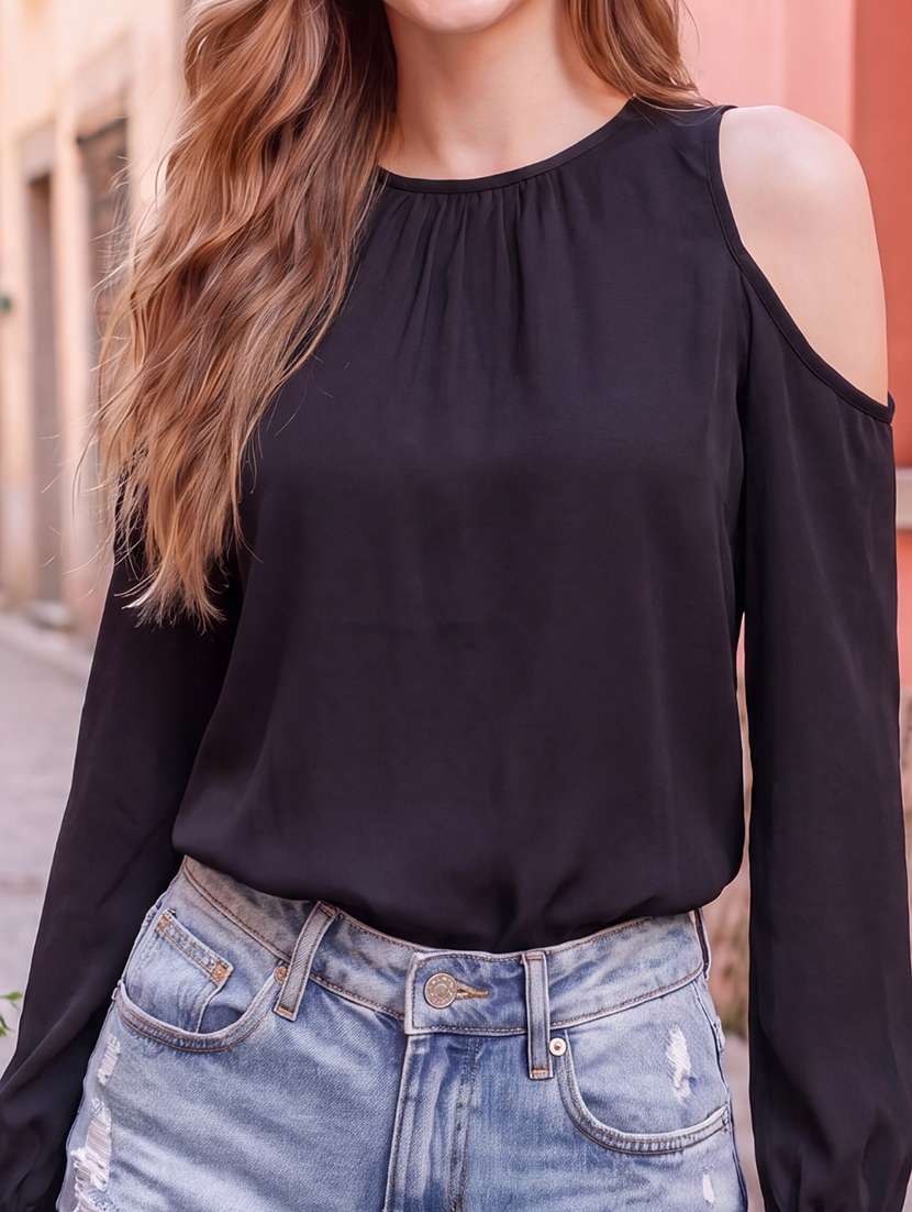 Women Solid Cold Shoulder Regular Top - 22626839 -  Standard Image - 1