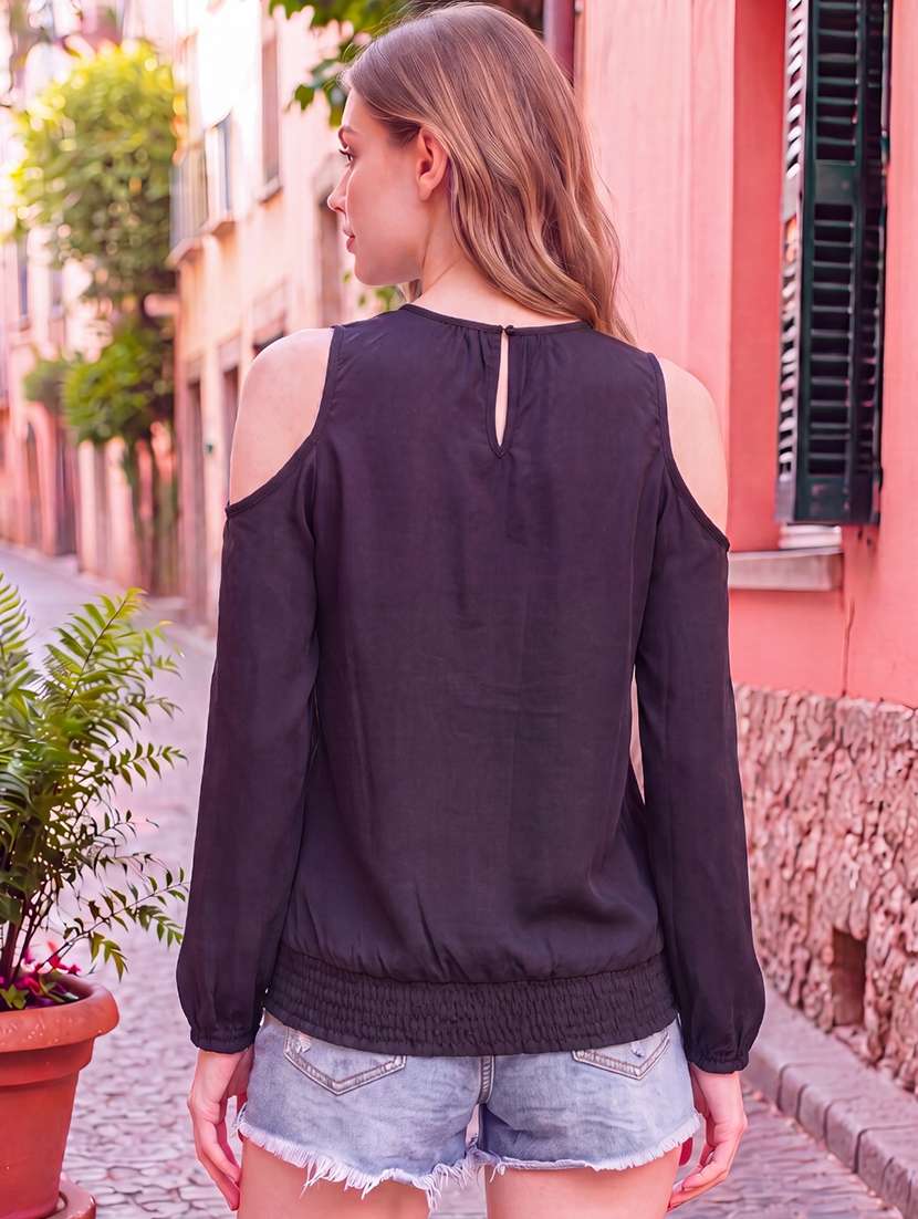 Women Solid Cold Shoulder Regular Top - 22626839 -  Standard Image - 4