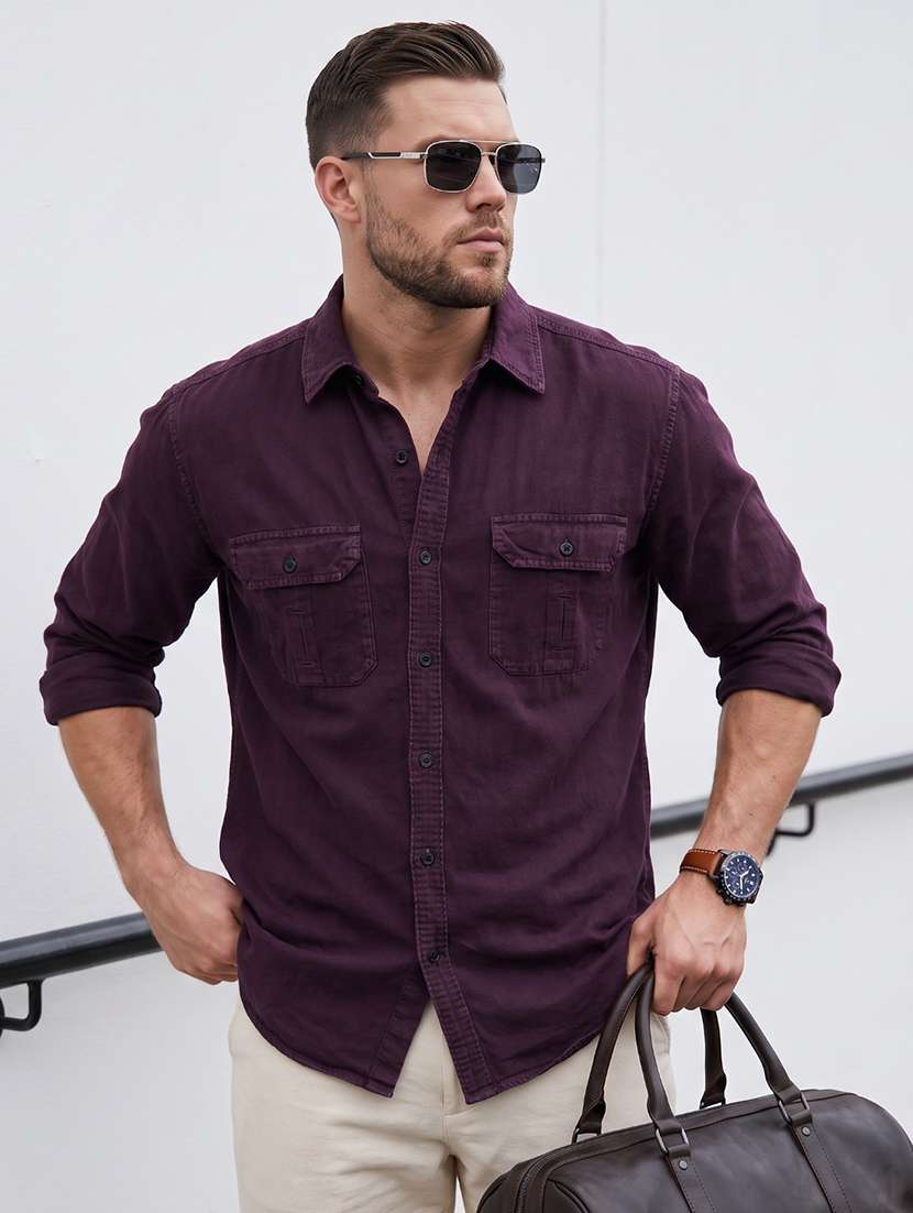 men solid long sleeve regular fit casual shirt