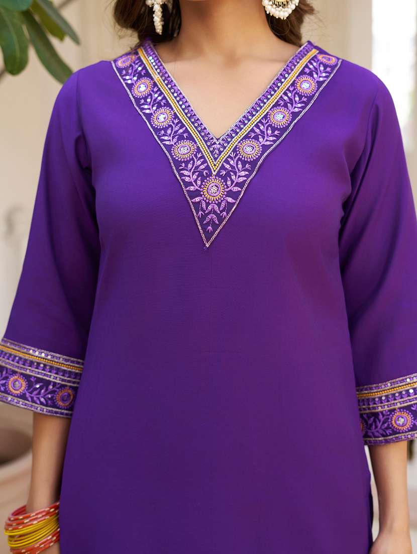 Women Embroidered Three Quarter Sleeves Kurta Palazzo Set With Dupatta - 22627119 -  Standard Image - 1