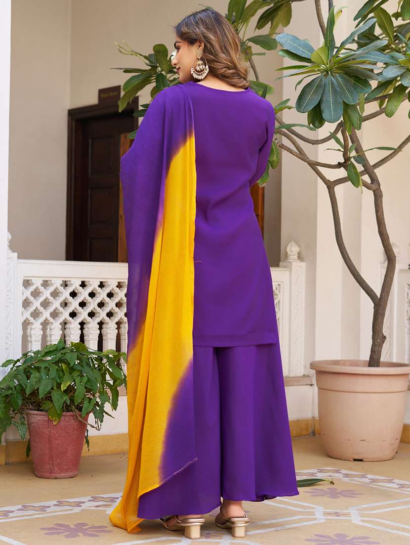Women Embroidered Three Quarter Sleeves Kurta Palazzo Set With Dupatta - 22627119 -  Standard Image - 4
