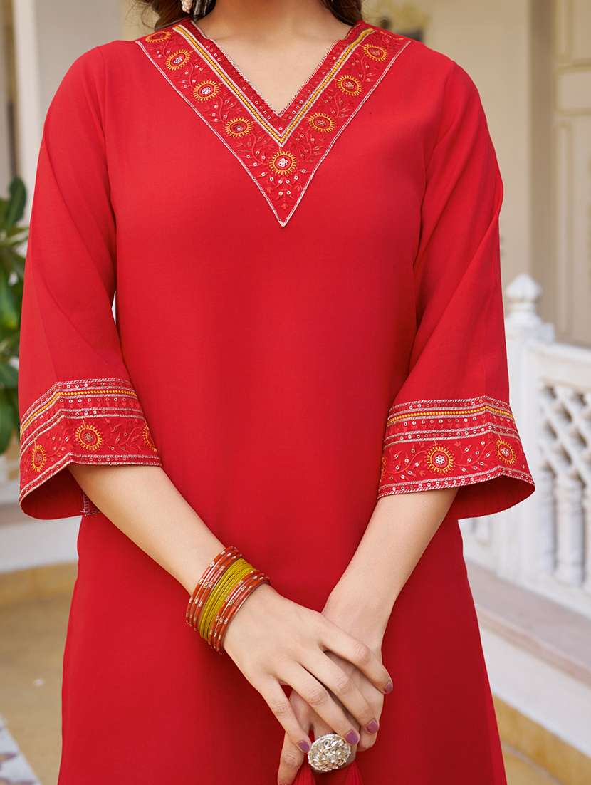 Women Embroidered Three Quarter Sleeves Kurta Palazzo Set With Dupatta - 22627120 -  Standard Image - 1