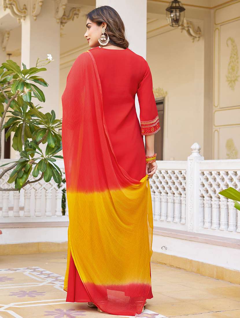 Women Embroidered Three Quarter Sleeves Kurta Palazzo Set With Dupatta - 22627120 -  Standard Image - 4