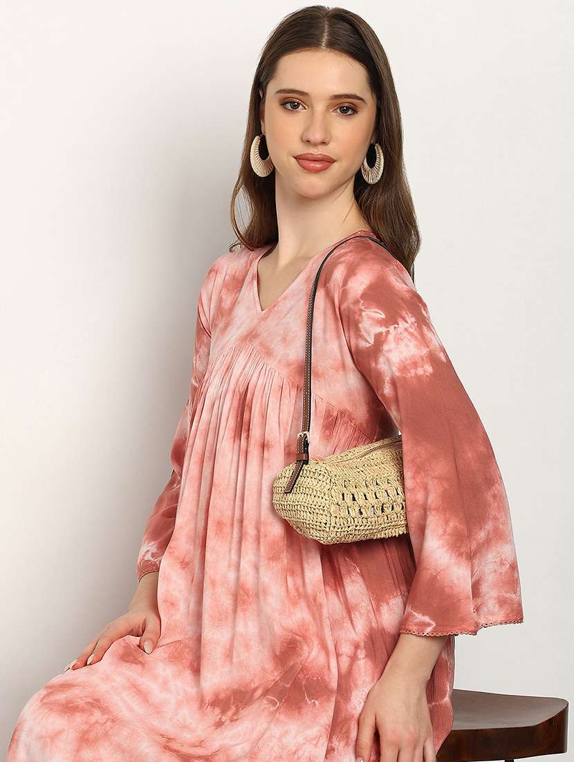 Women Tie And Dye Three Quarter Sleeves Flared Dress - 22627171 -  Standard Image - 1