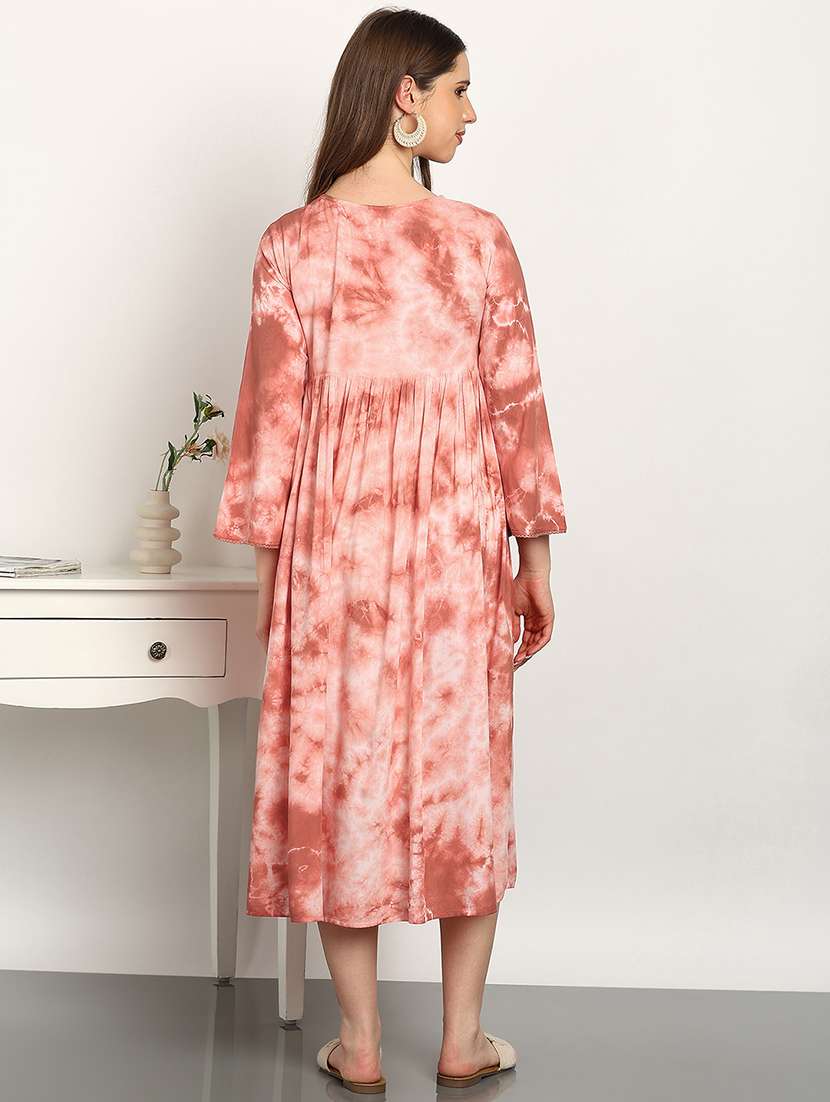 Women Tie And Dye Three Quarter Sleeves Flared Dress - 22627171 -  Standard Image - 4