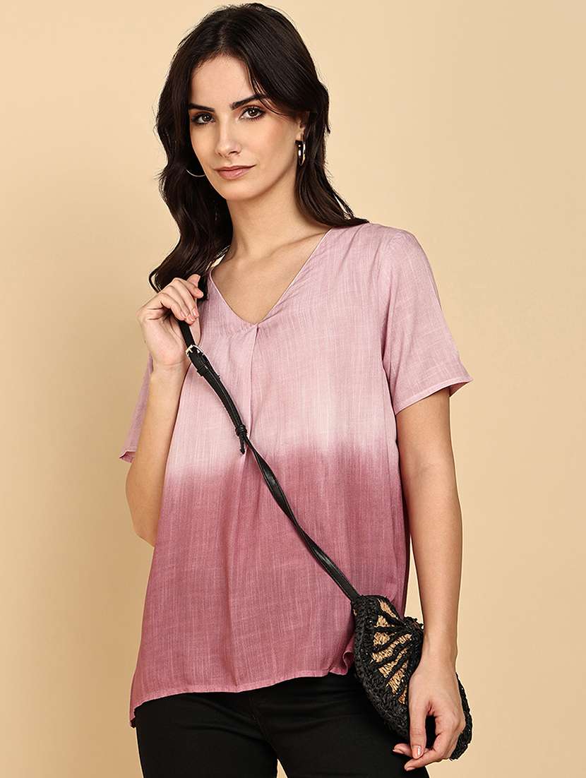 women ombre short sleeves regular top