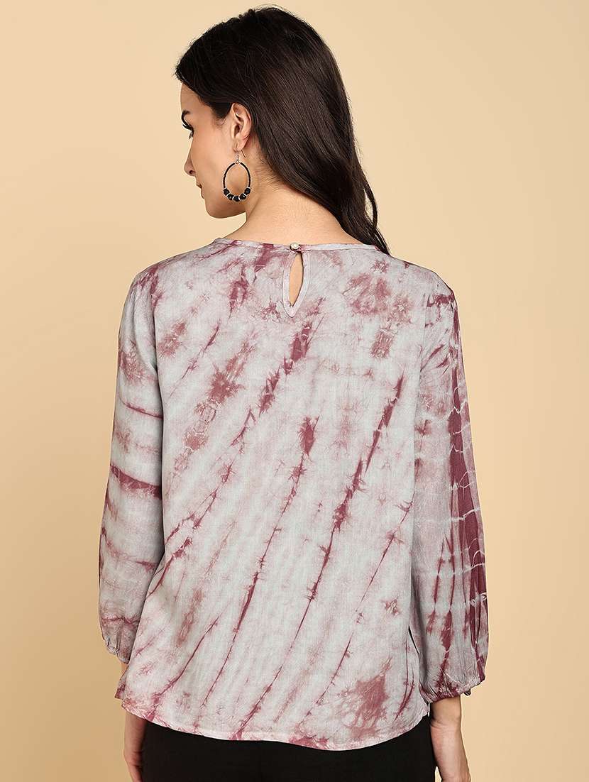 women tie and dye three quarter sleeves regular top - 22627188 -  Standard Image - 4
