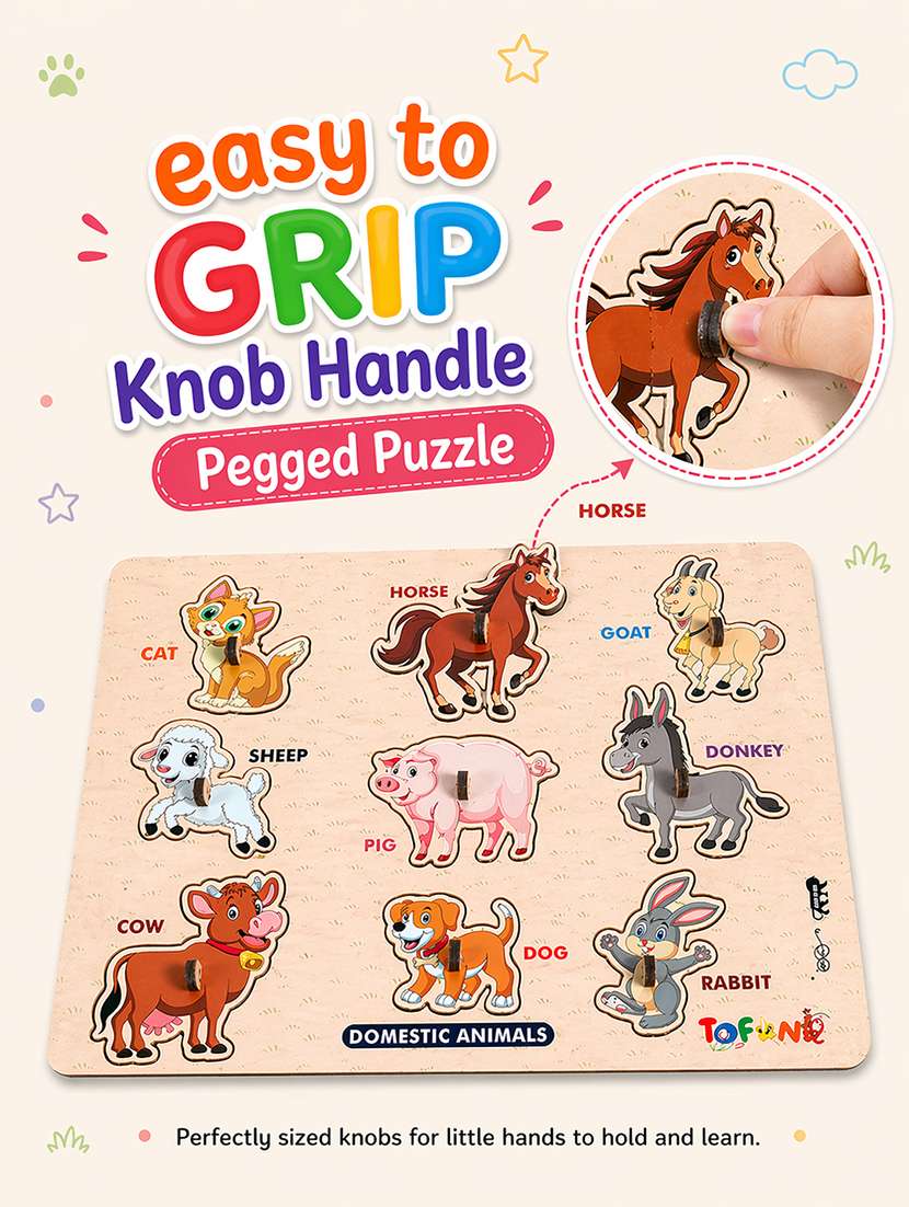 kids pack of 3 wooden pegged puzzle - 22627369 -  Standard Image - 1
