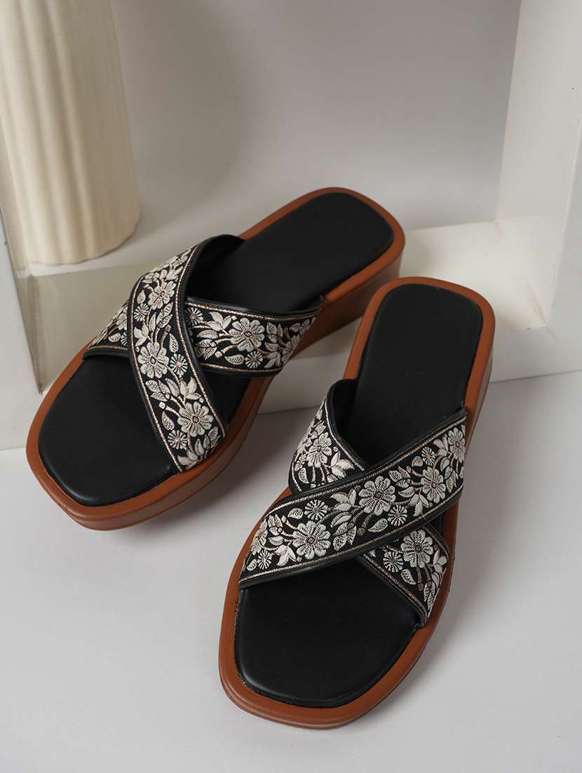 women embroidered slip on sandal
