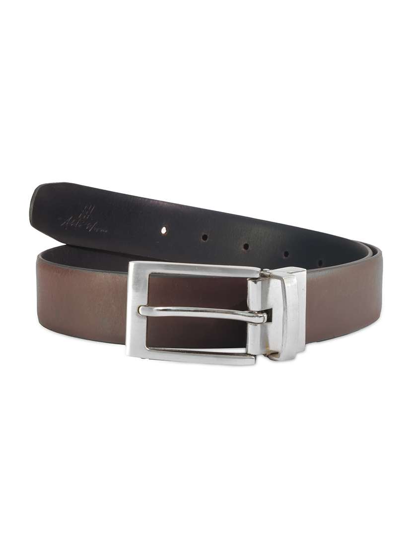 men reversible leather belt with silver buckle