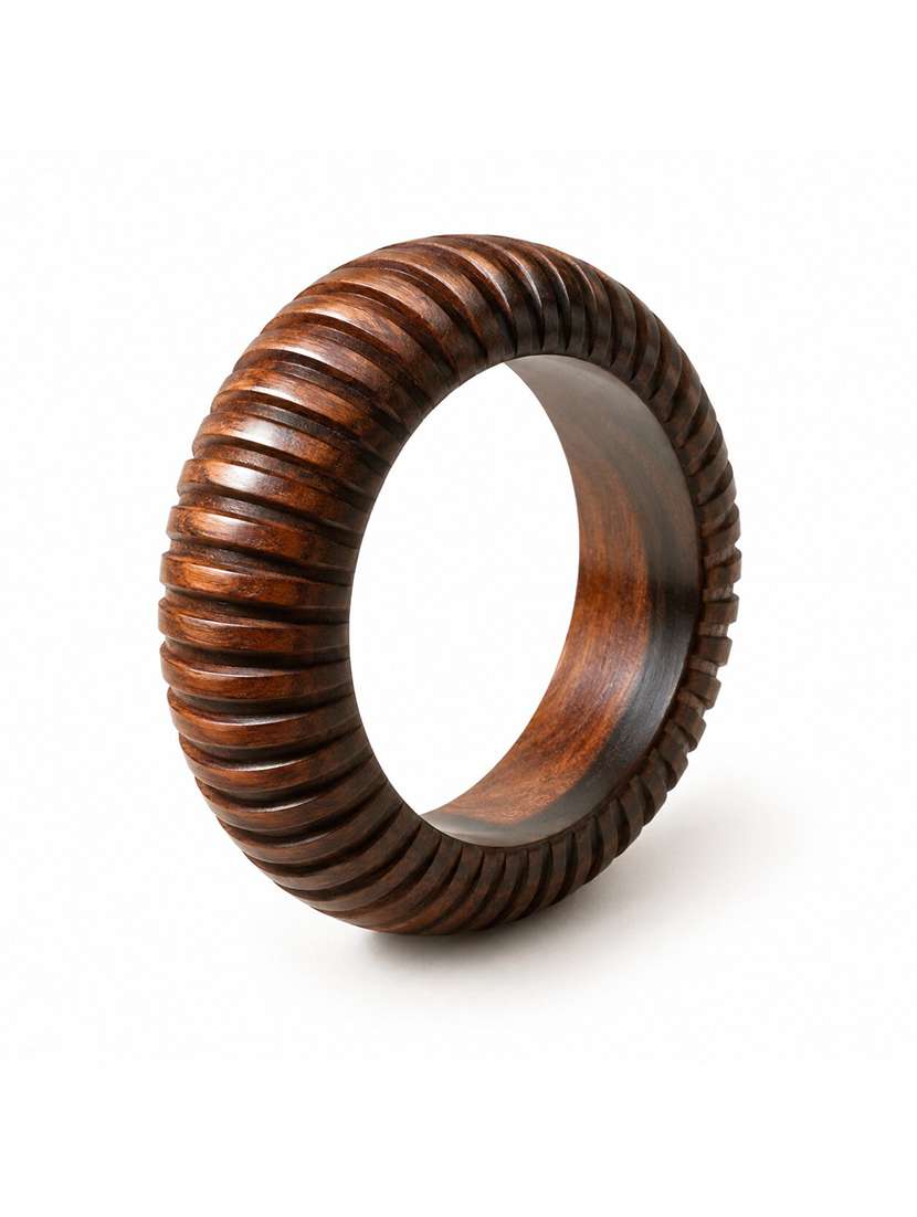 Women Carved Ribbed Pattern Wooden Bangle - 22627798 -  Standard Image - 1