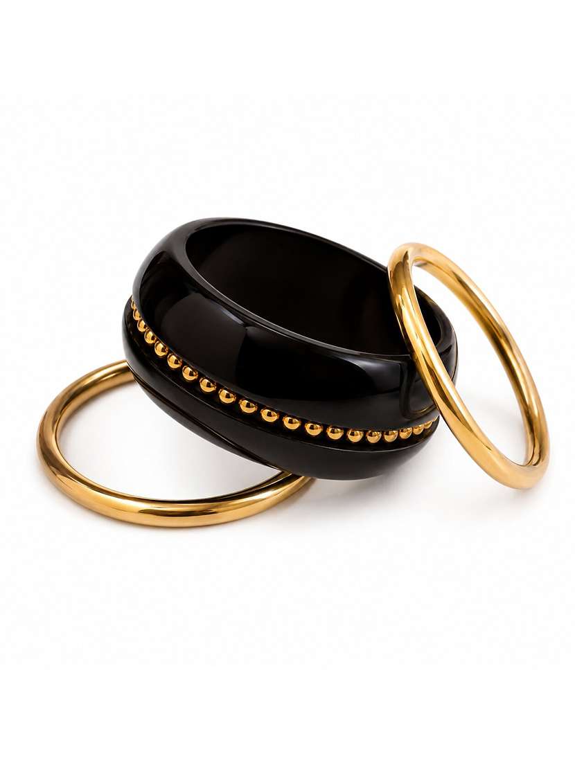 women set of 3 gold plated beaded bangle set - 22627799 -  Standard Image - 1
