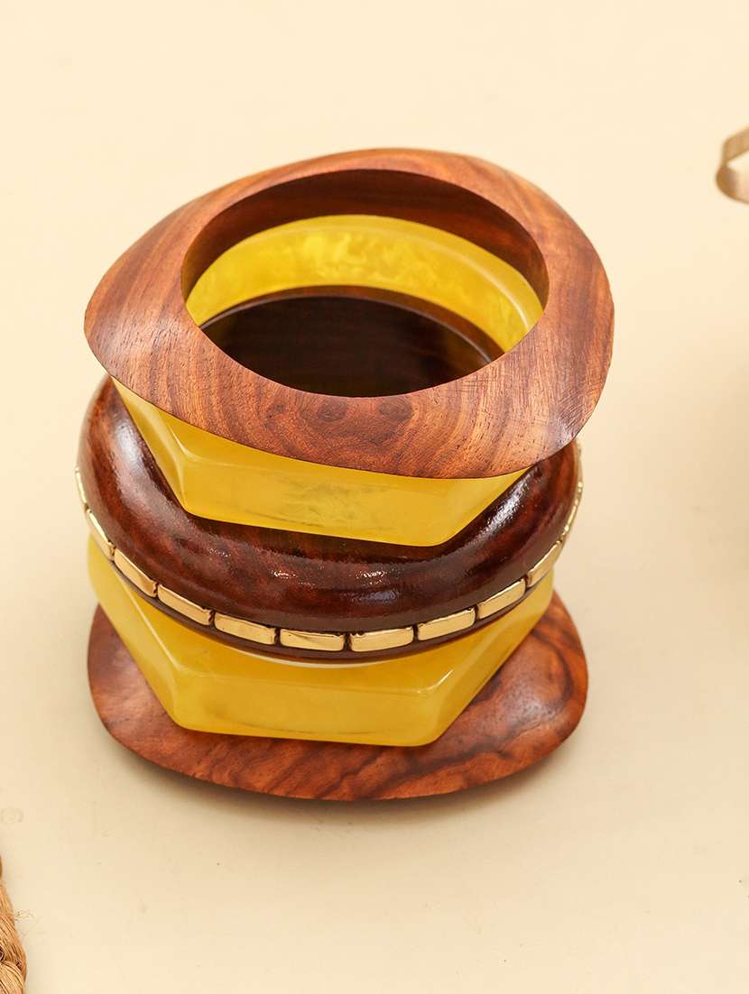 Wood Resin Geometric Beaded Bangle Set - 22627802 -  Standard Image - 1