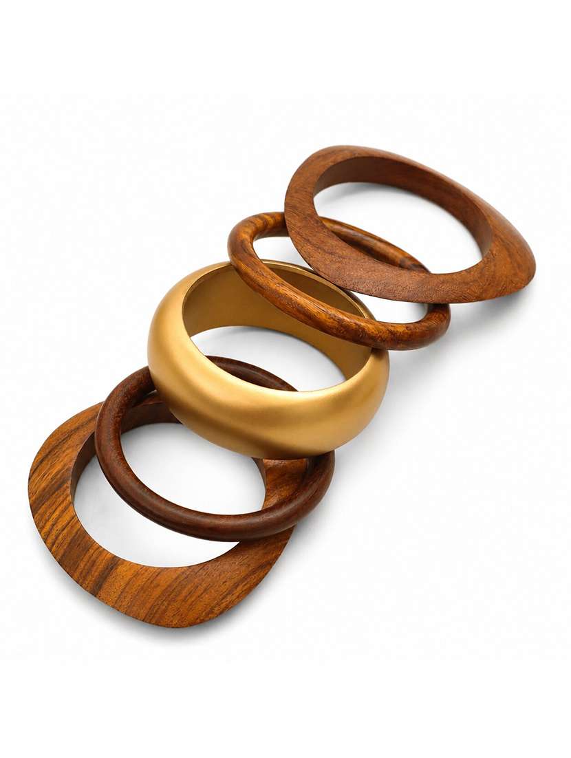 Brown Wood & Gold Resin Bangle Set - 22627805 -  Standard Image - 1