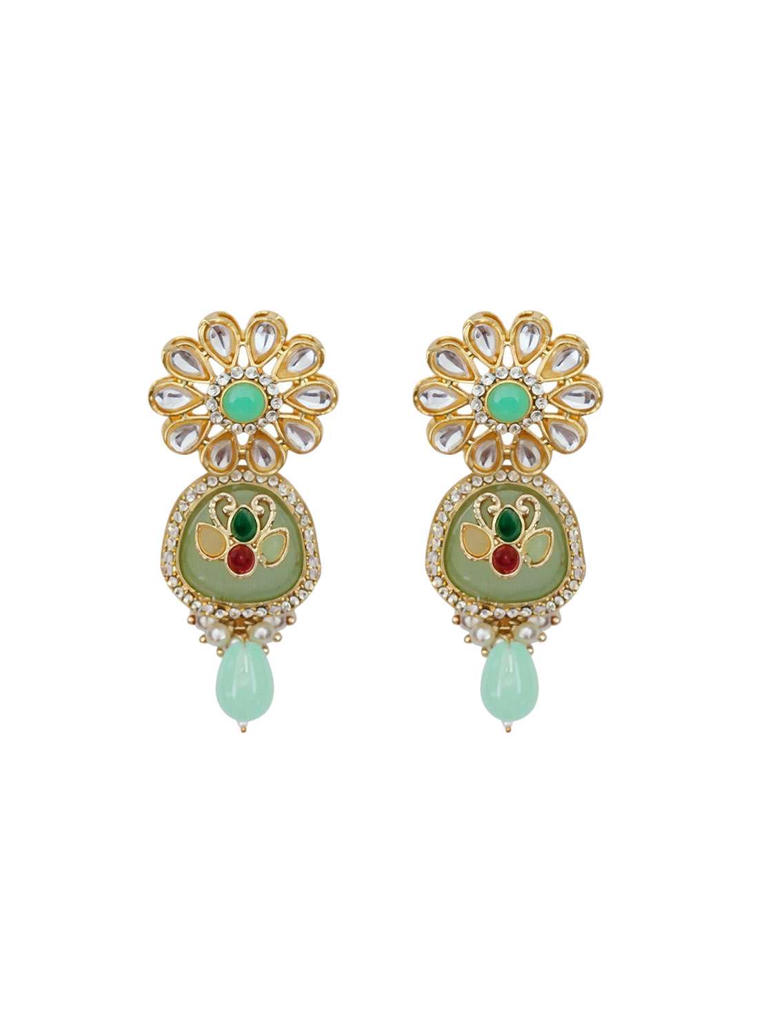 party wear green gold plated brass necklace set - 22627826 -  Standard Image - 4