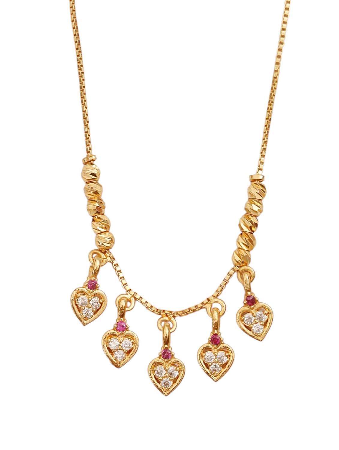 gold plated american diamond heart charm necklace with stone studded dangle charms - 22627828 -  Standard Image - 1