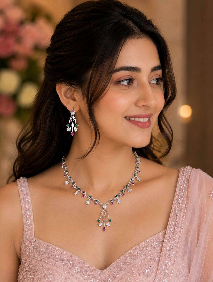 women stone necklace set with earrings - 22627836 -  Standard Image - 1