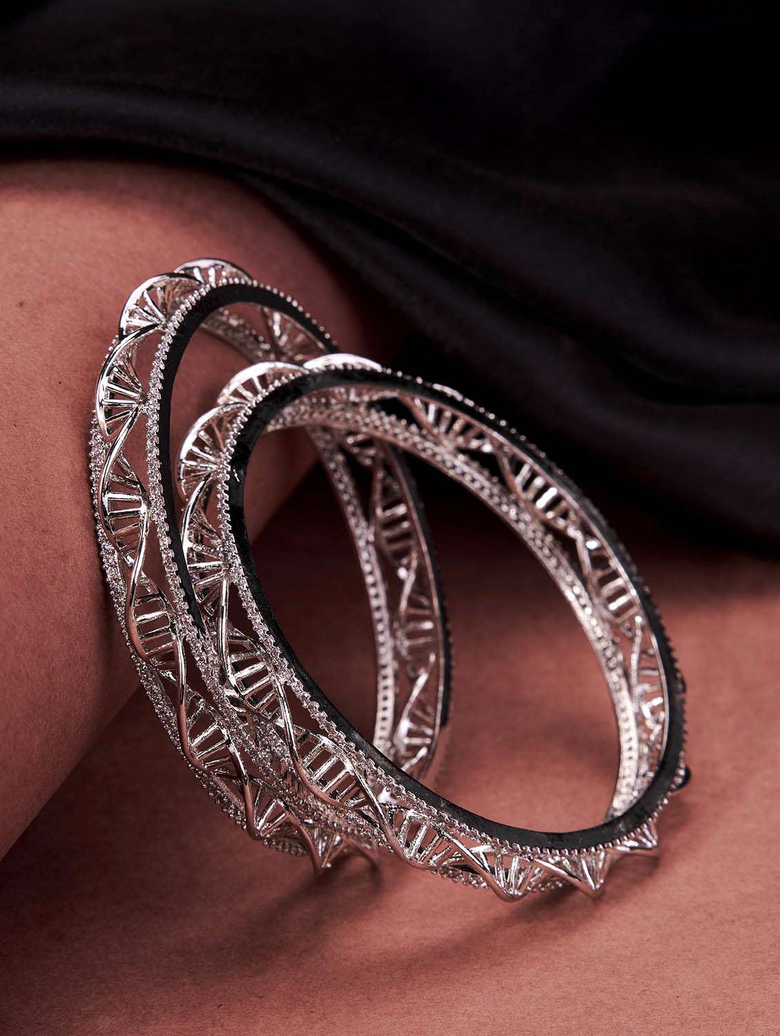 helix motif traditional rhodium plated bangles