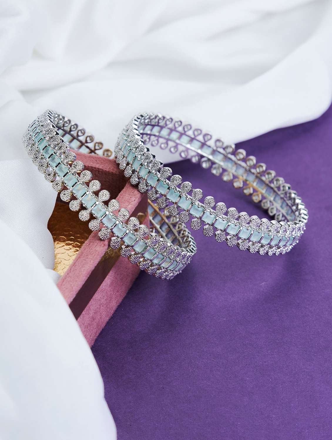 opal touch sparkling rhodium bangles set (pack of 2)