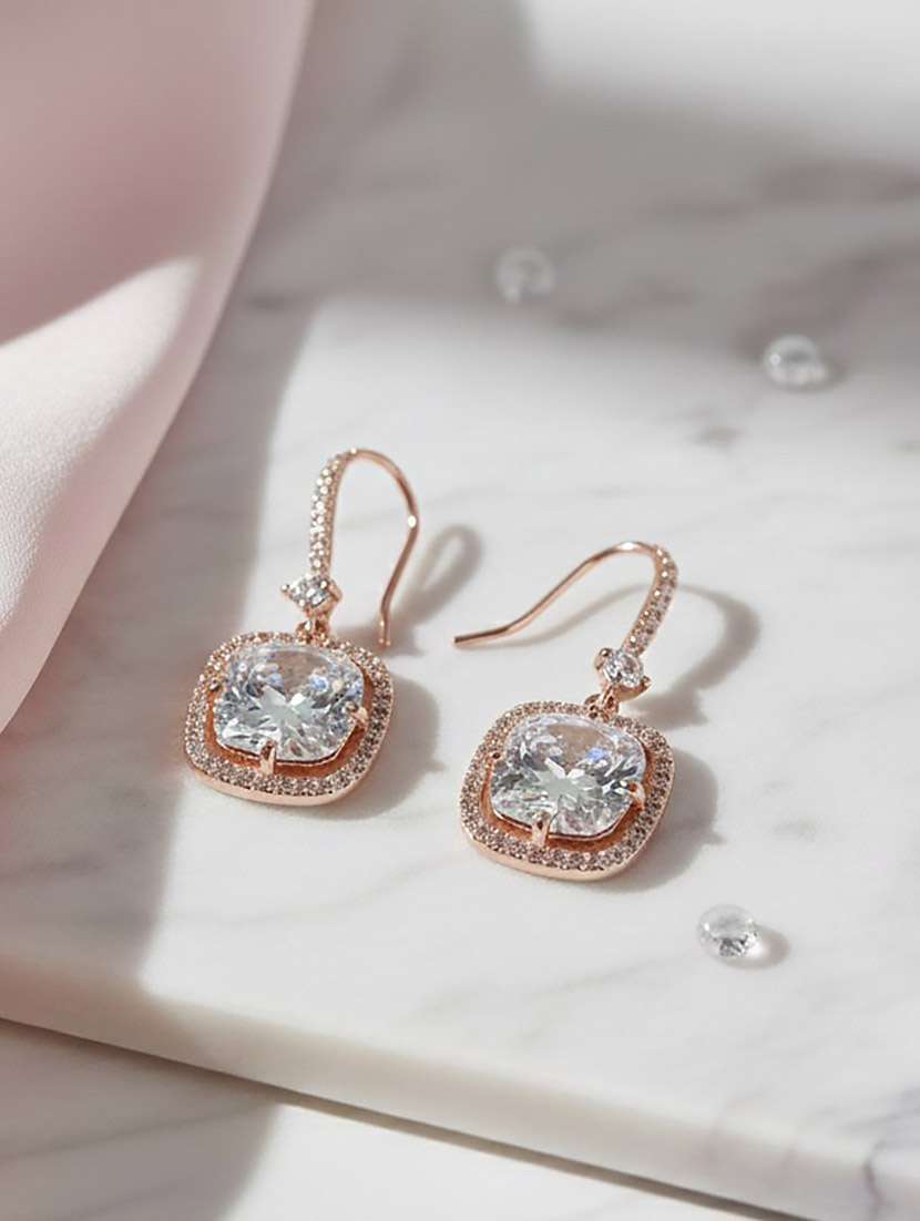 opal touch square rose gold hook back earrings