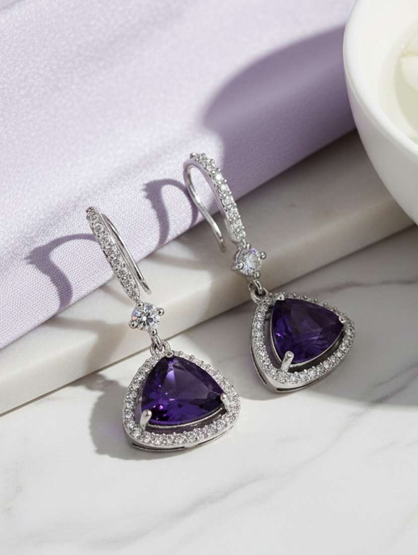 women purple triangle drop earrings 