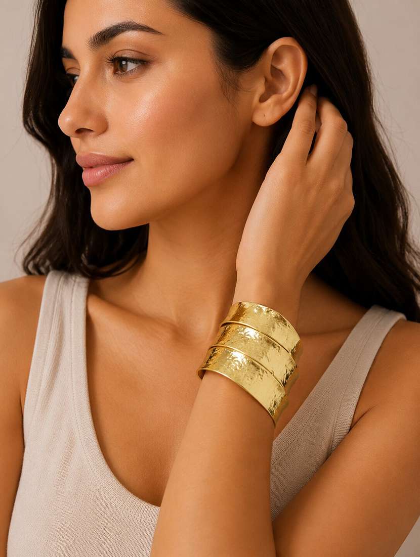 Gold Plated Hammered Pattern Textured Wide Cuff Bracelet - 22627926 -  Standard Image - 1