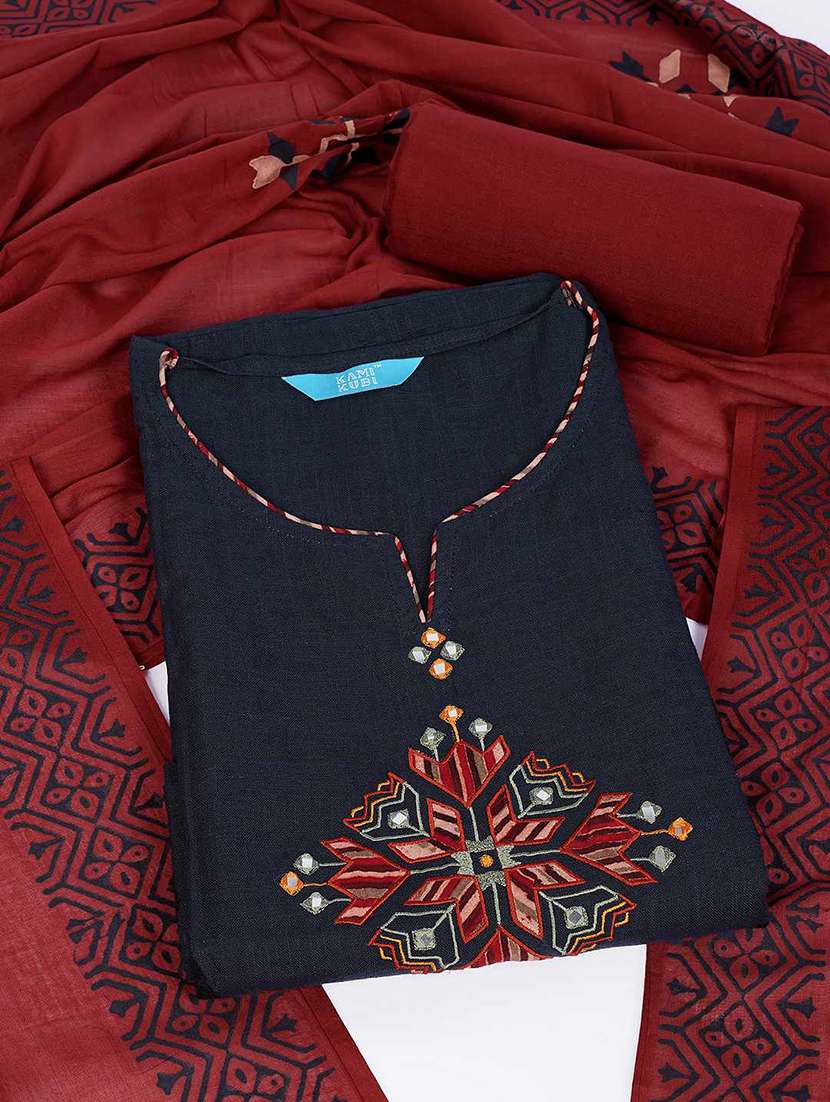 women solid with work unstitched suit set - 22628009 -  Standard Image - 1