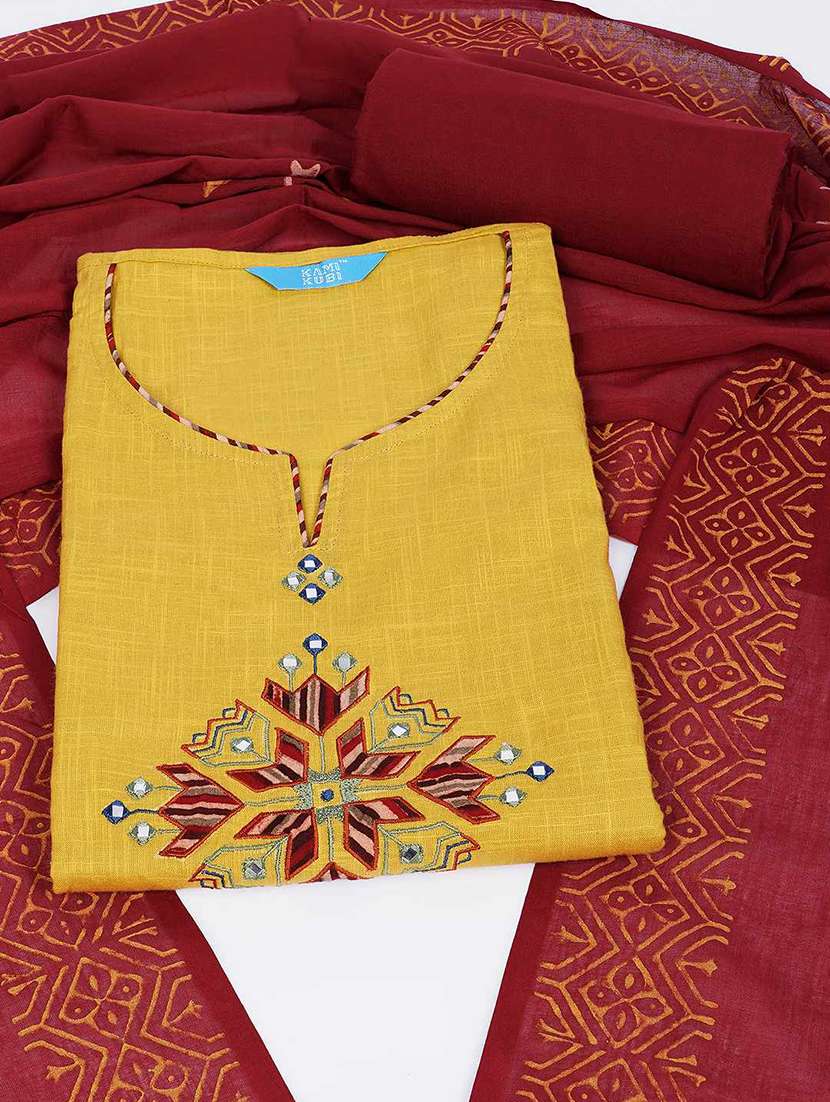 women solid with work unstitched suit set - 22628011 -  Standard Image - 1