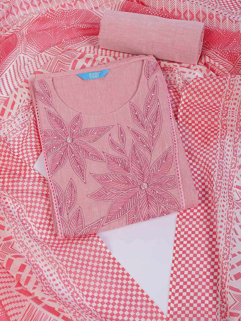 women solid with work unstitched suit set - 22628017 -  Standard Image - 1