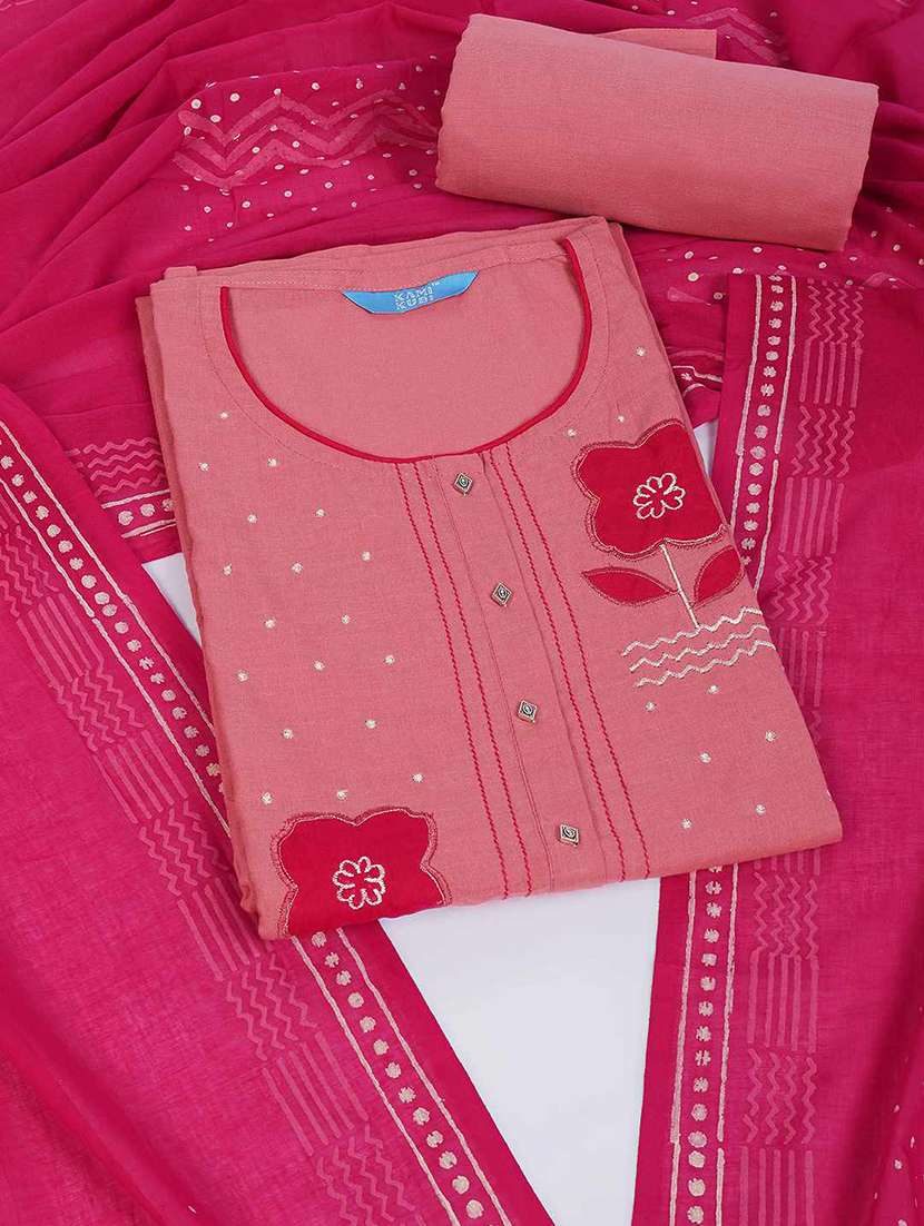 Women Solid With Work Unstitched Suit Set - 22628020 -  Standard Image - 1