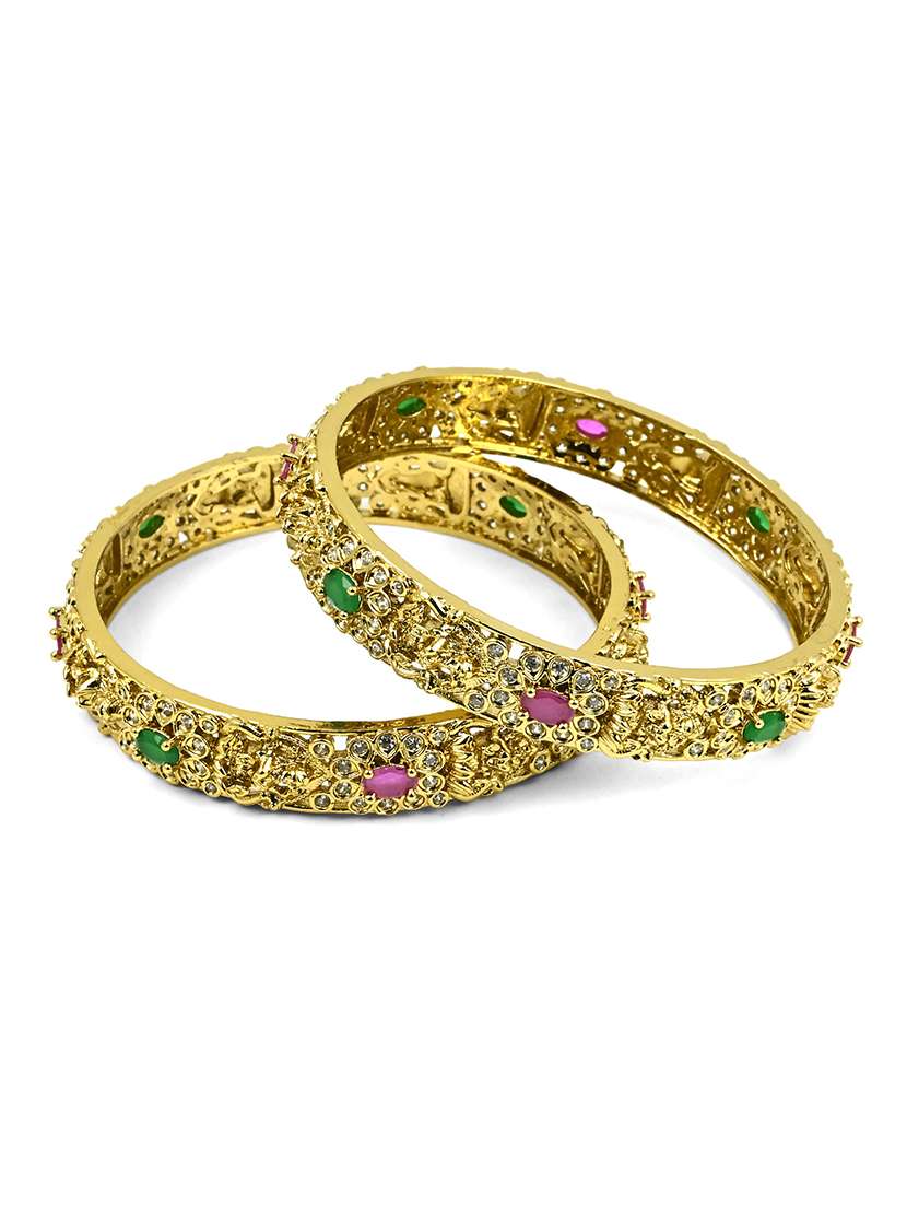 pack of 2 gold mehendi plated kundan meena floral stone bangles - 22628040 -  Standard Image - 1