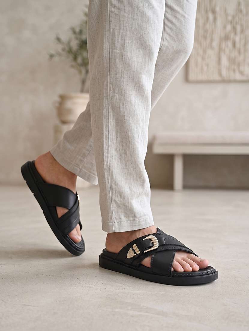 Men Black Slip On Sandal - 22635353 -  Standard Image - 4