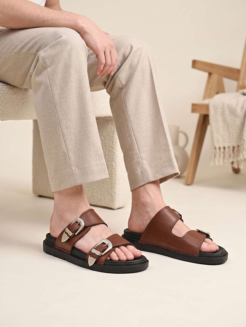 men brown slip on sandal - 22635356 -  Standard Image - 4