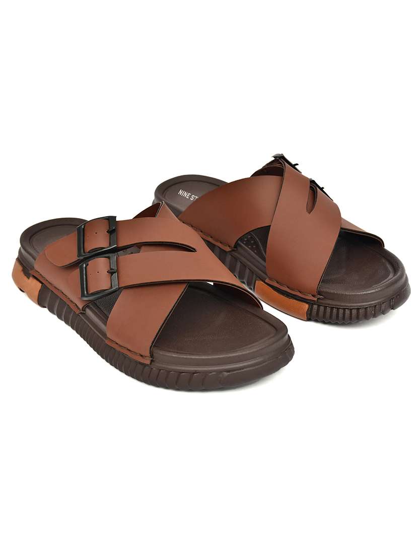 men brown slip on sandal - 22635360 -  Standard Image - 1