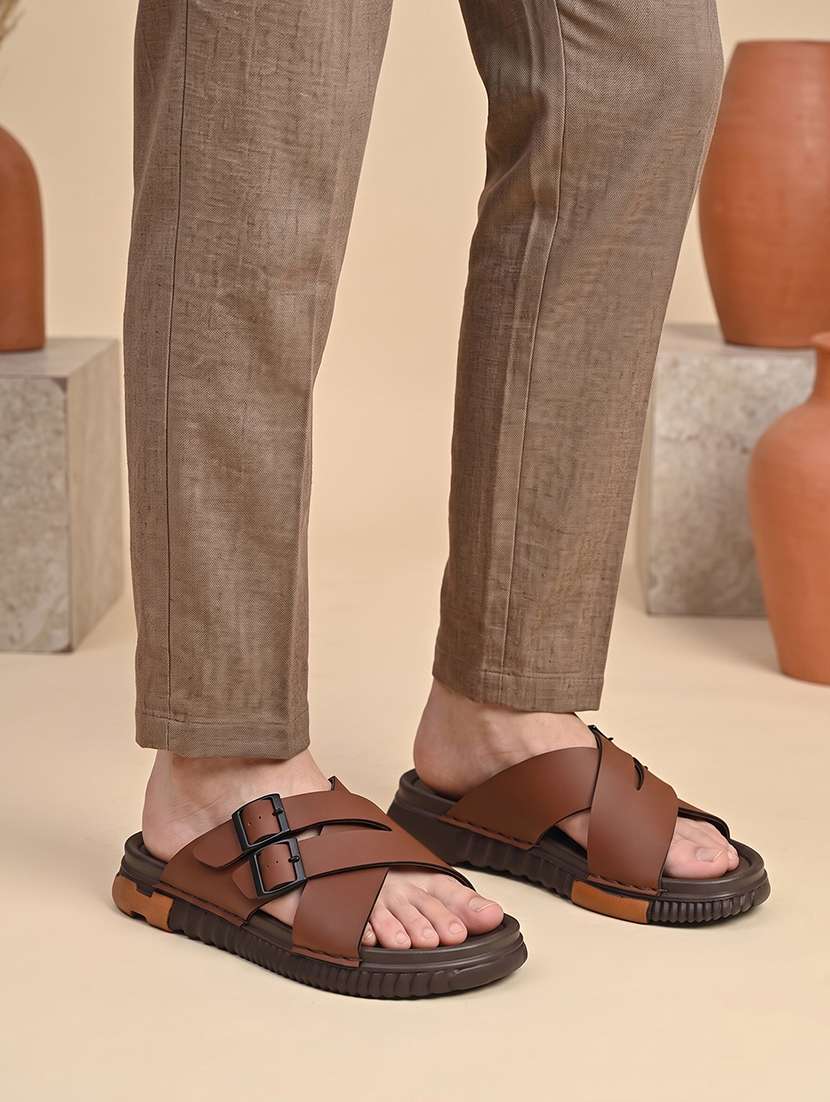 men brown slip on sandal - 22635360 -  Standard Image - 4