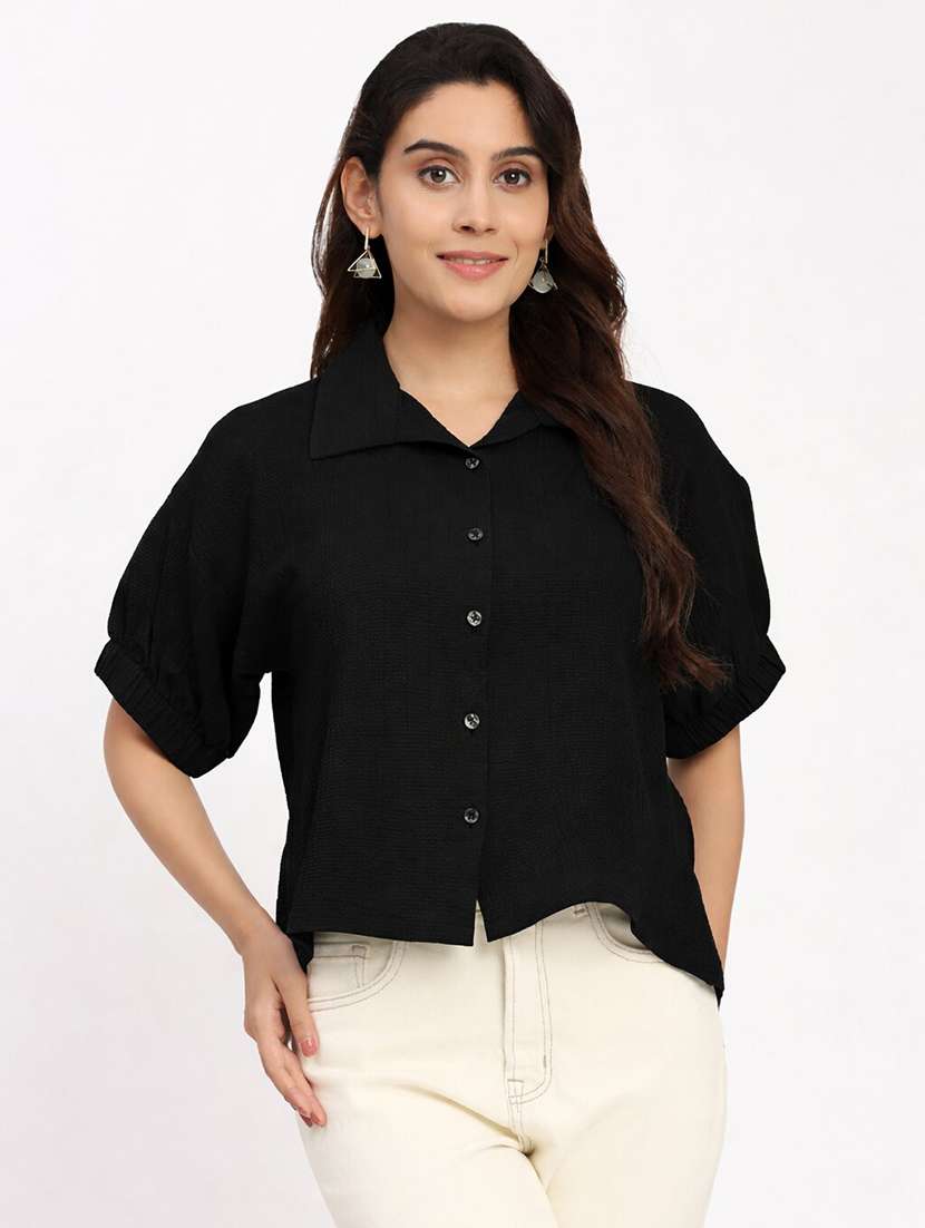 women solid short sleeves regular shirt