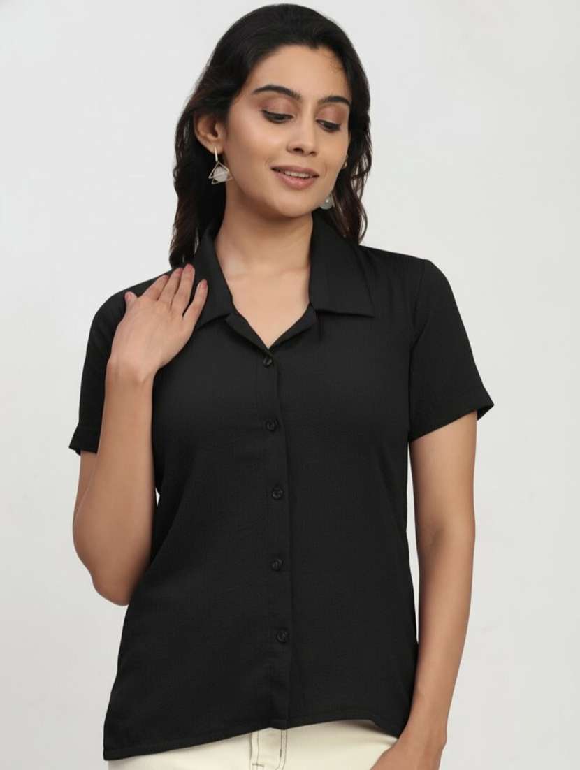women solid short sleeves regular shirt