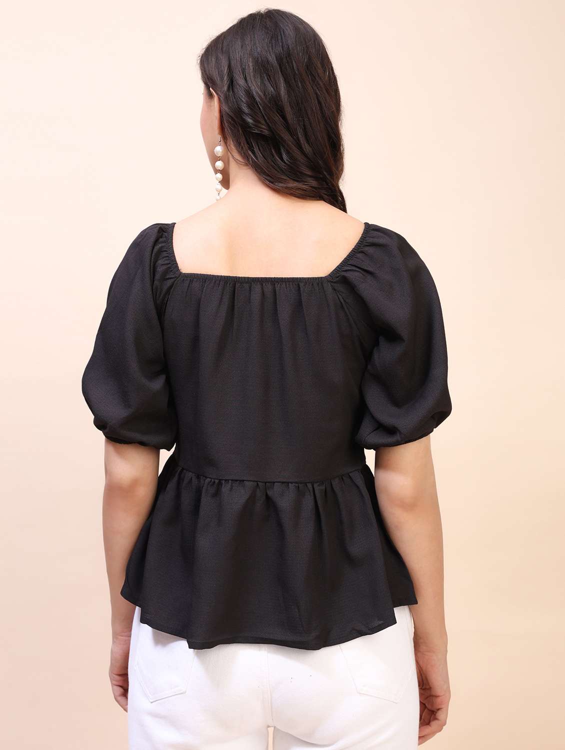 women solid short sleeves peplum top - 22635383 -  Standard Image - 4