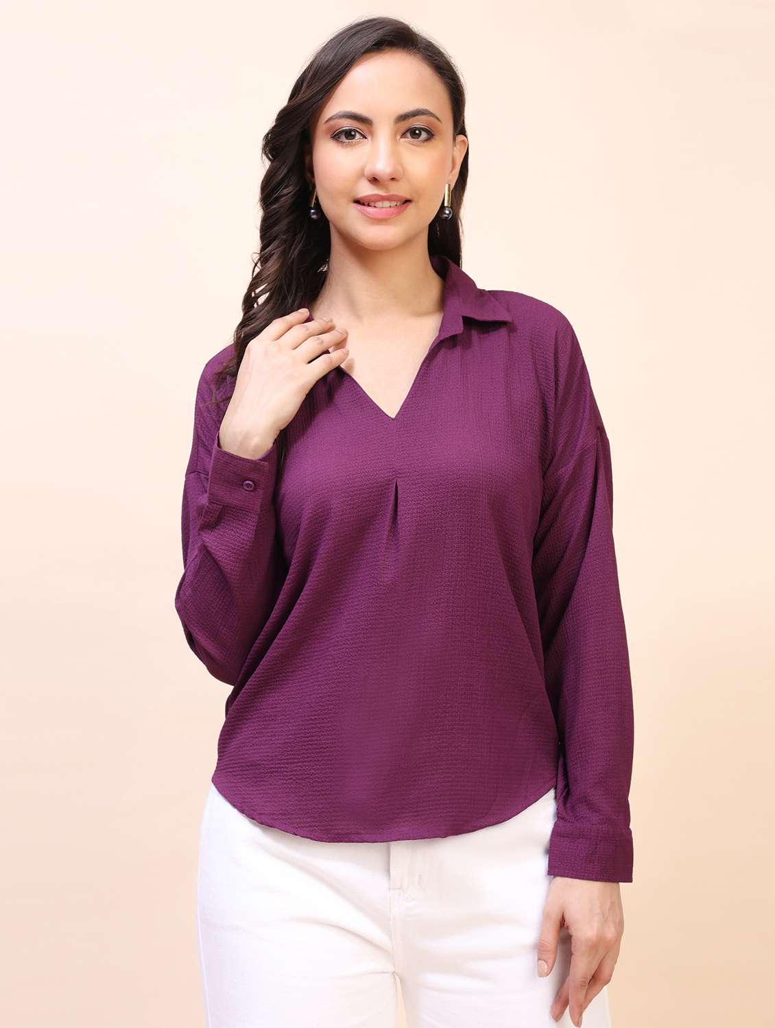 women solid long sleeves regular top