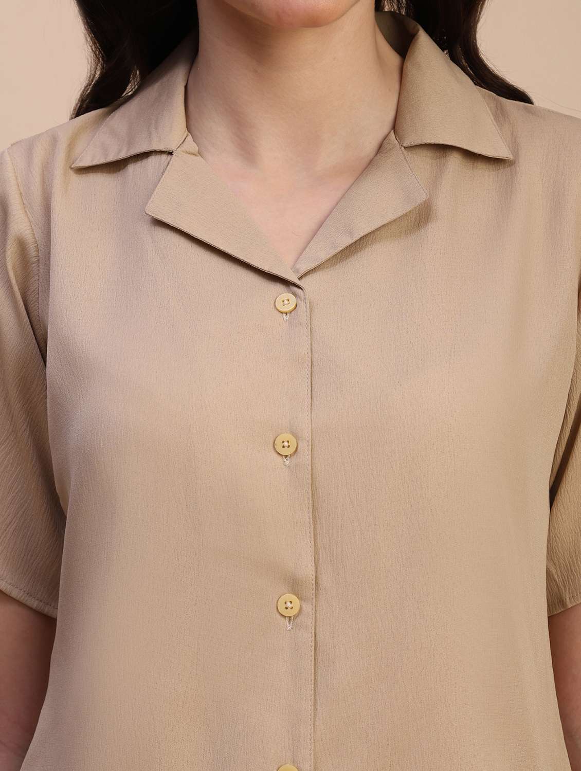Women Solid Short Sleeves Shirt And Shorts Set - 22635425 -  Standard Image - 1