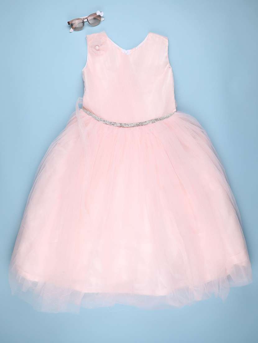 Girls Solid Sleeveless Fit And Flare Dress - 22638389 -  Standard Image - 1