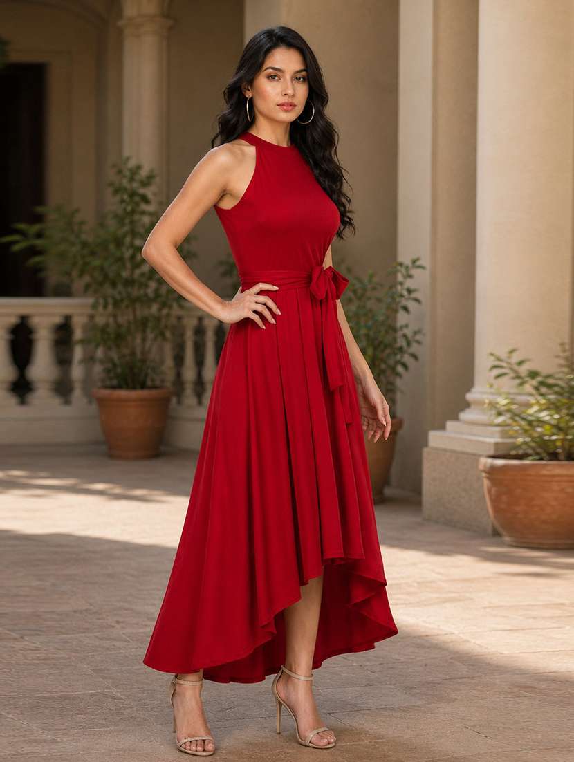 Red Polyester Fit & Flare Dress - 22639149 -  Standard Image - 1